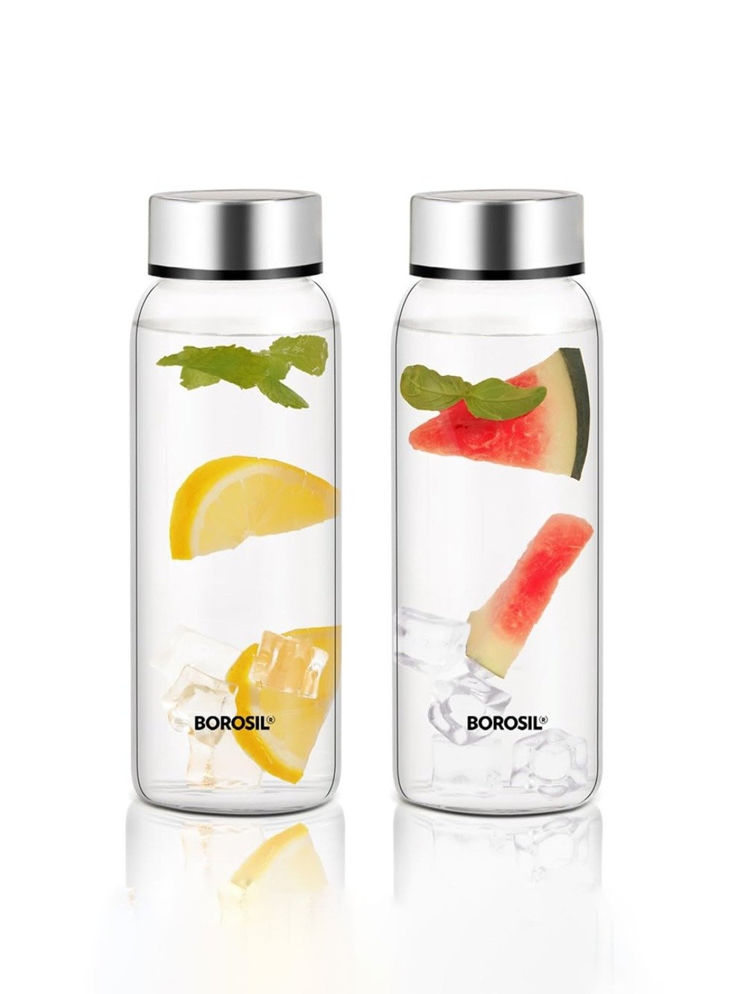 Borosil Water Bottle with Leakproof & Easy to Carry Set of 2 (Transparent, 750 ml)