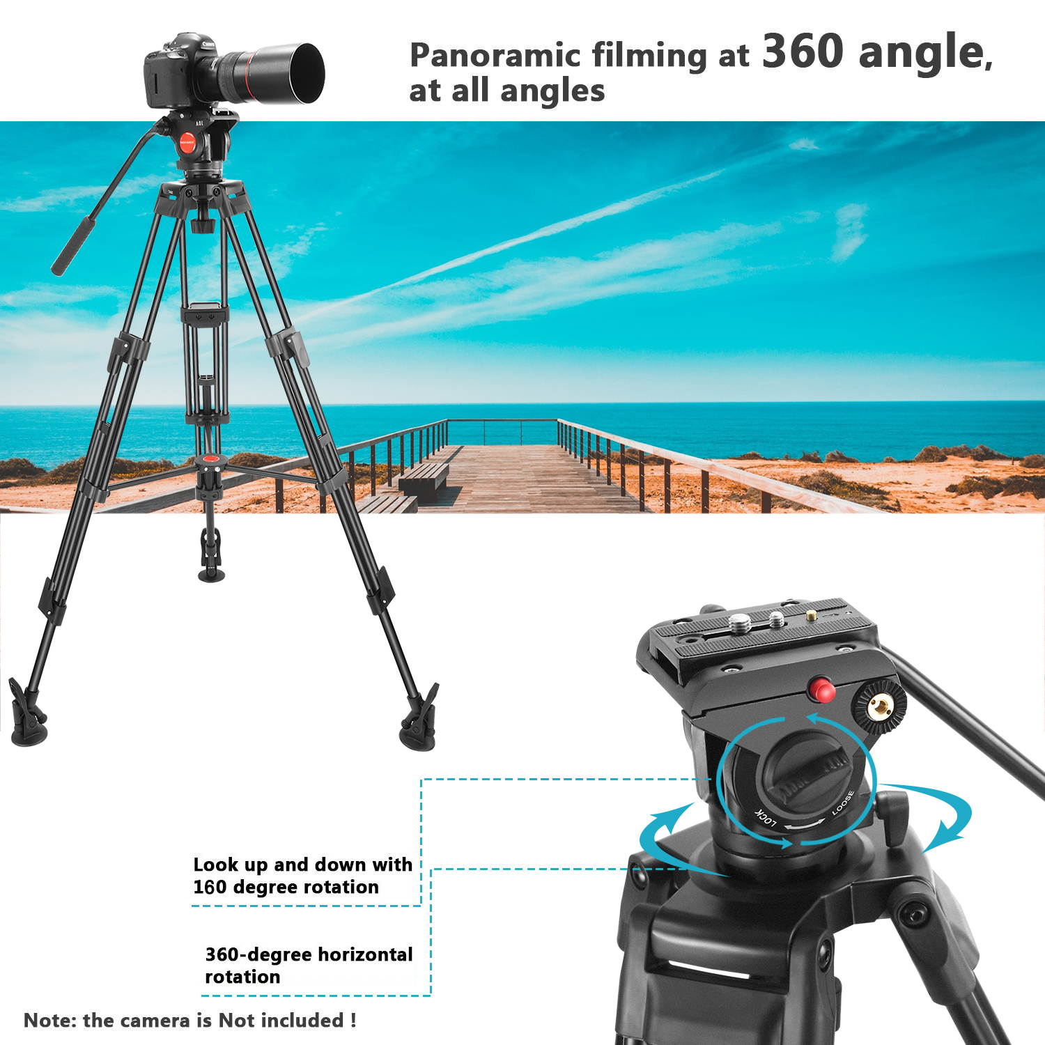 Neewer Professional Heavy Duty Video Camera Tripod,64 inches/163 centimeters Aluminum Alloy with 360 Degree Fluid Drag Head,1/4 and 3/8-inch Quick Shoe Plate,Bag,Load up to 17.6 pounds/8 kilograms