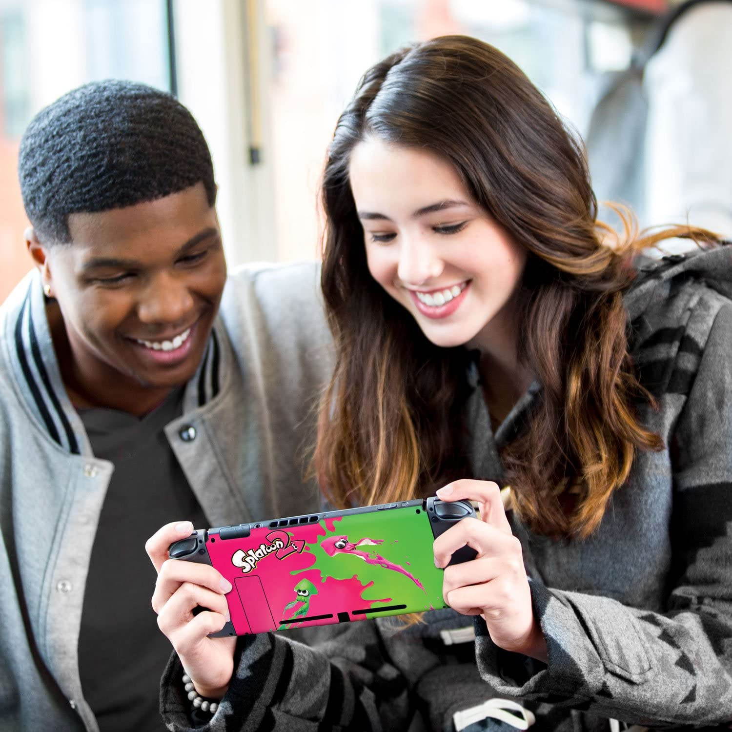 Controller Gear Nintendo Switch Skin & Screen Protector Set,  By Nintendo - Splatoon 2 "Pink Vs Green" - Nintendo Switch