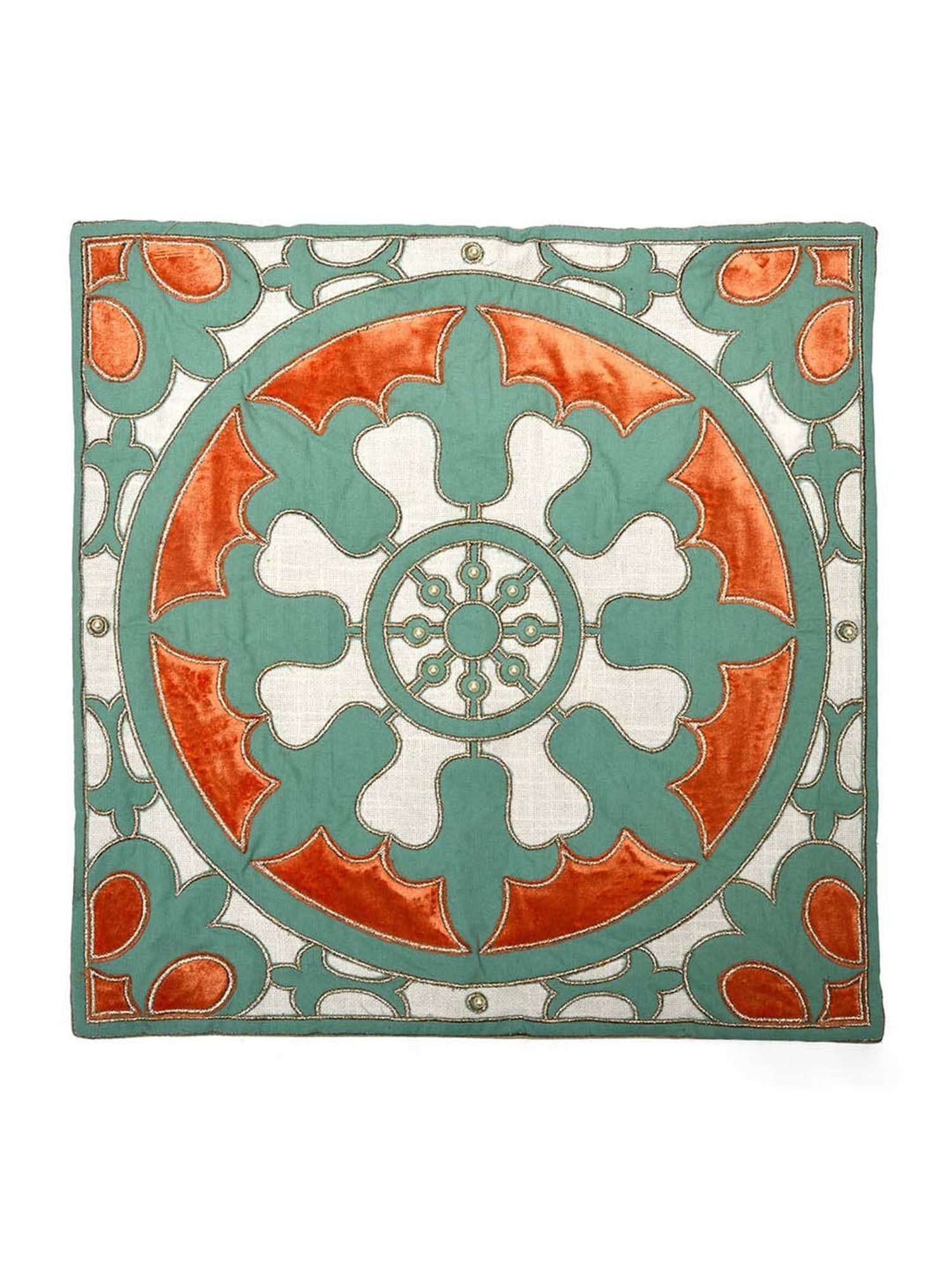 @home Nilkamal Green & Orange Cotton Cushion Cover