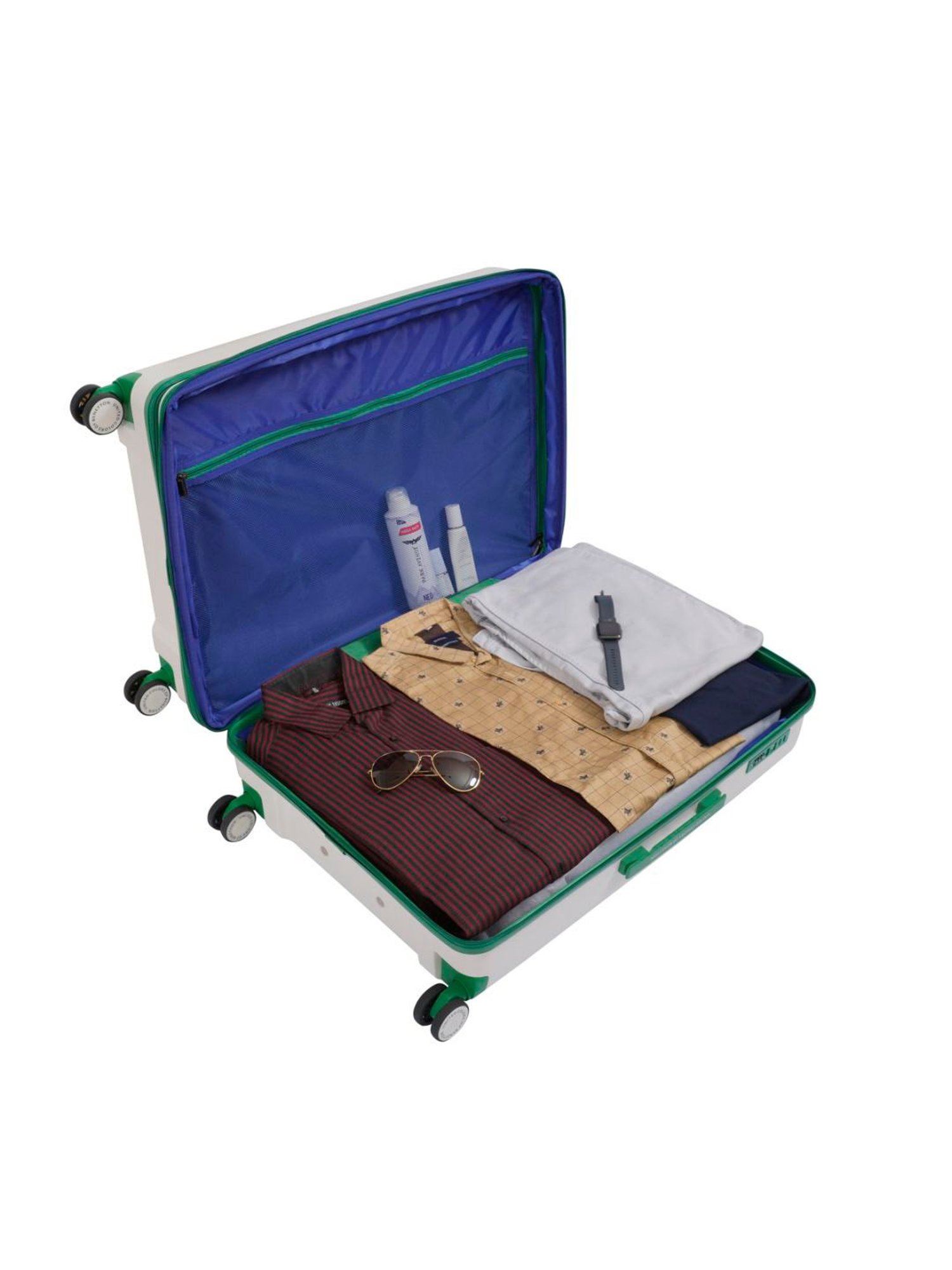 United Colors of Benetton Emerald White Textured Hard Large Trolley Bag - 76 Cm