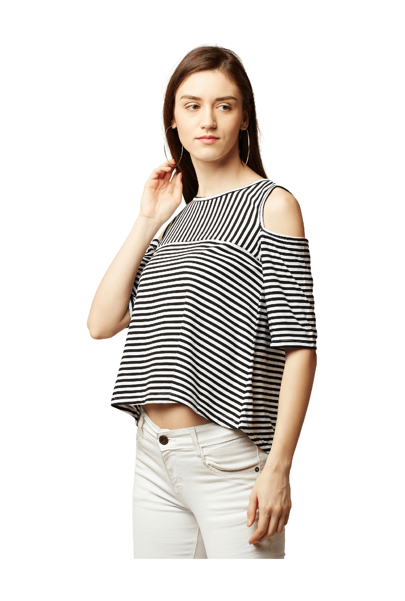 Miss Chase White & Black Striped Cotton Top
