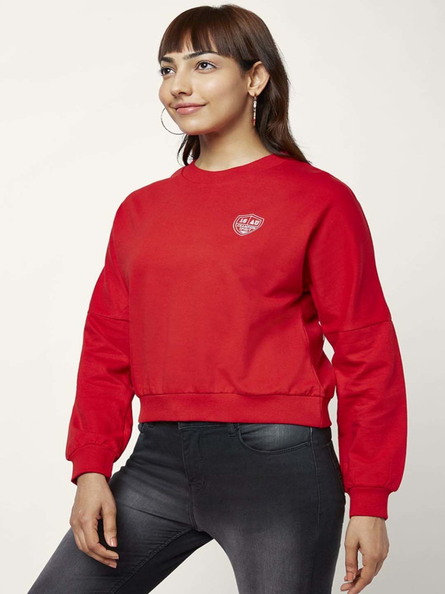 People by Pantaloons Red Printed Sweatshirt
