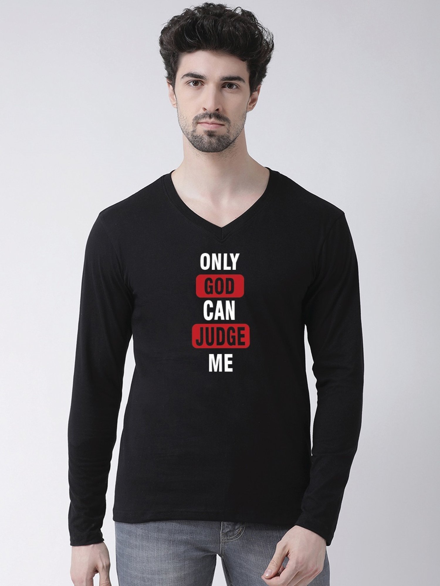 Friskers Black Cotton Slim Fit Printed T-Shirt