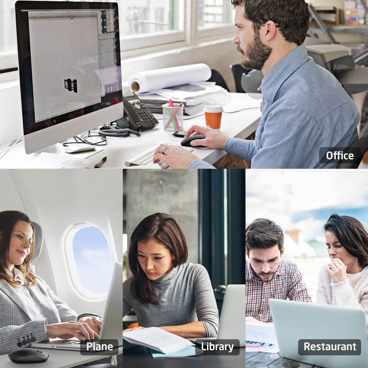 2.4G Slim Wireless Mouse with Nano Receiver, Multi-Function wireless mouse, Noiseless and Silent Click with 1600 DPI, Slim and lightweight design for PC, Laptop, Tablet, Computer, and Mac, Black