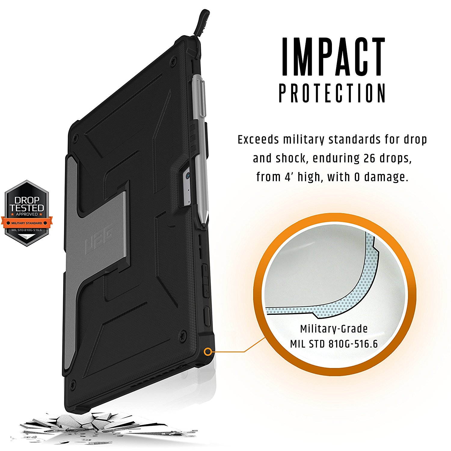 UAG Designed for Microsoft Surface Pro 7 Plus, Surface Pro 7, Pro 6, Pro 5th Gen (2017) (LTE), Pro 4 Feather-Light Rugged [Black] Aluminum Stand Military Drop Tested Case