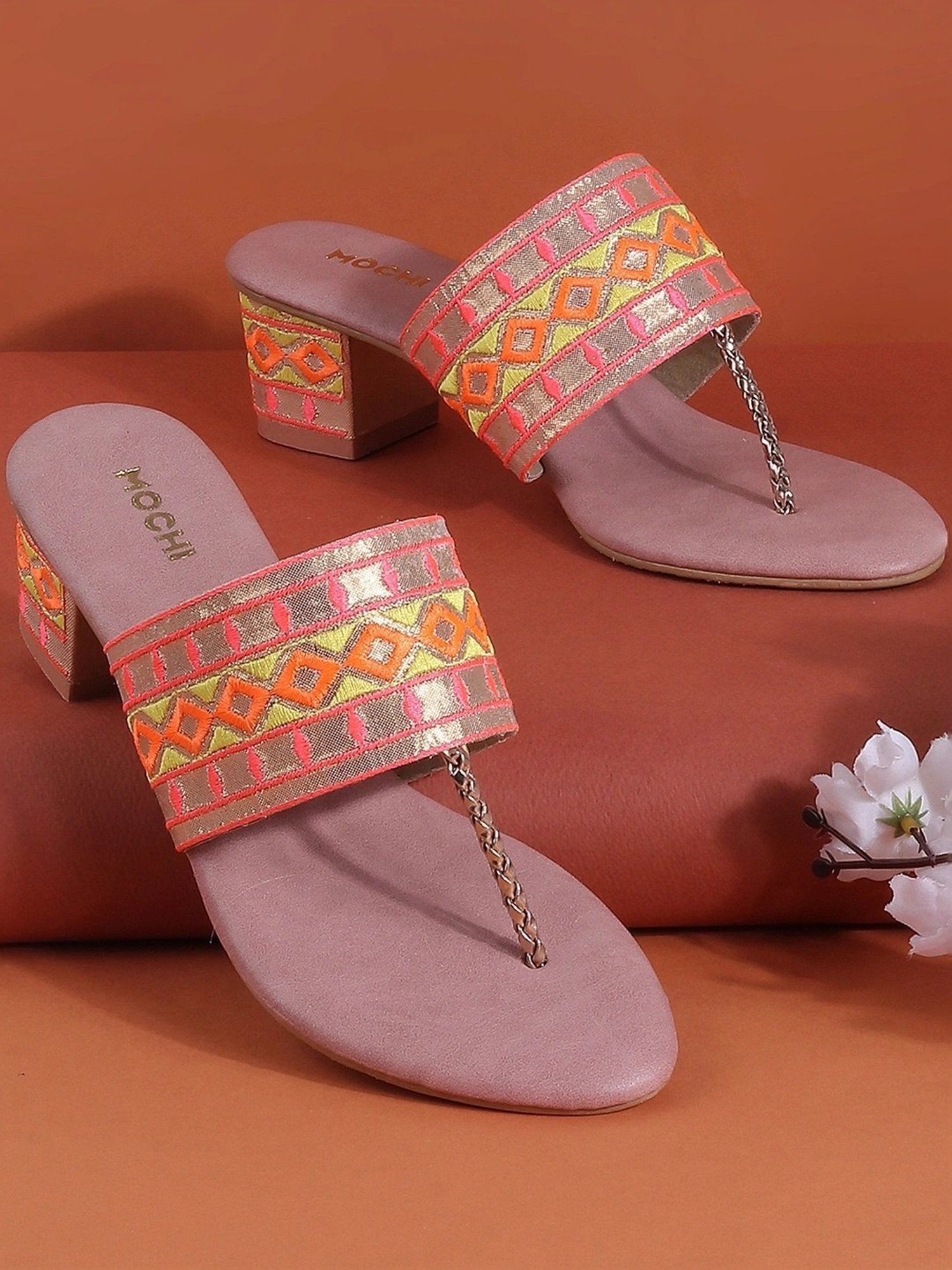 Mochi Women's Rose Gold T-Strap Sandals