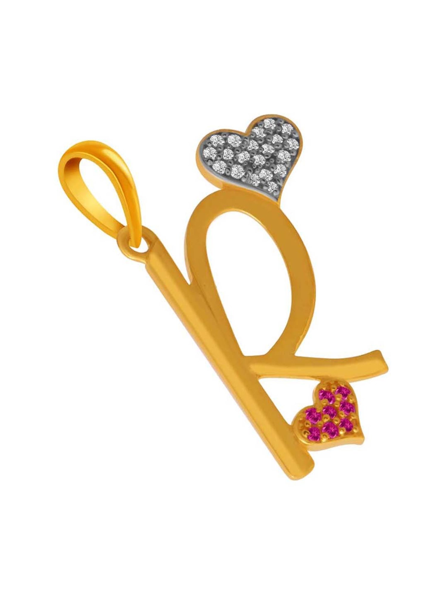 P.C. Chandra Jewellers 14k Yellow Gold 'R' Letter Pink & White Studded Pendant for Women & Girls