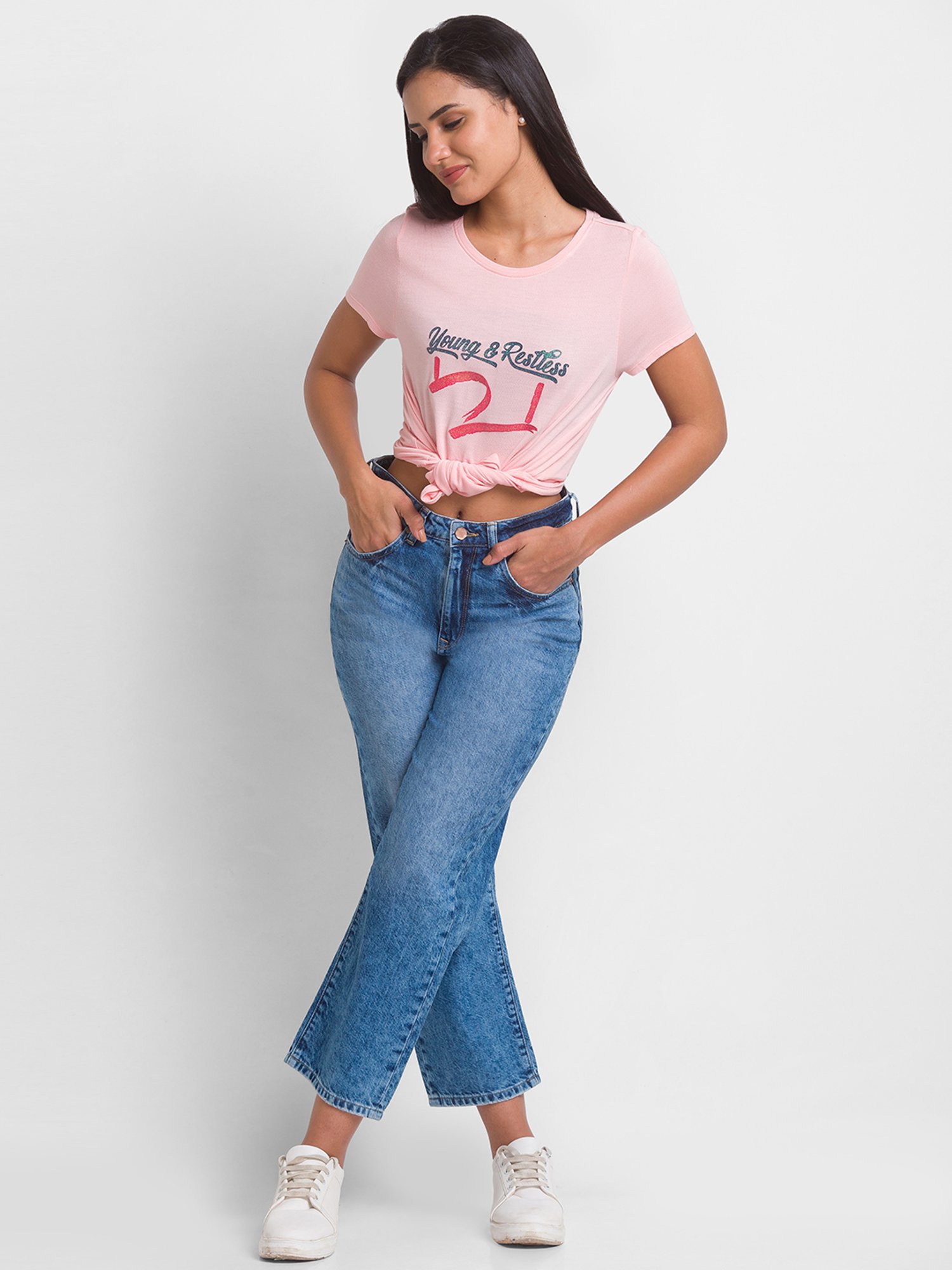 Spykar Pink Printed T-Shirt