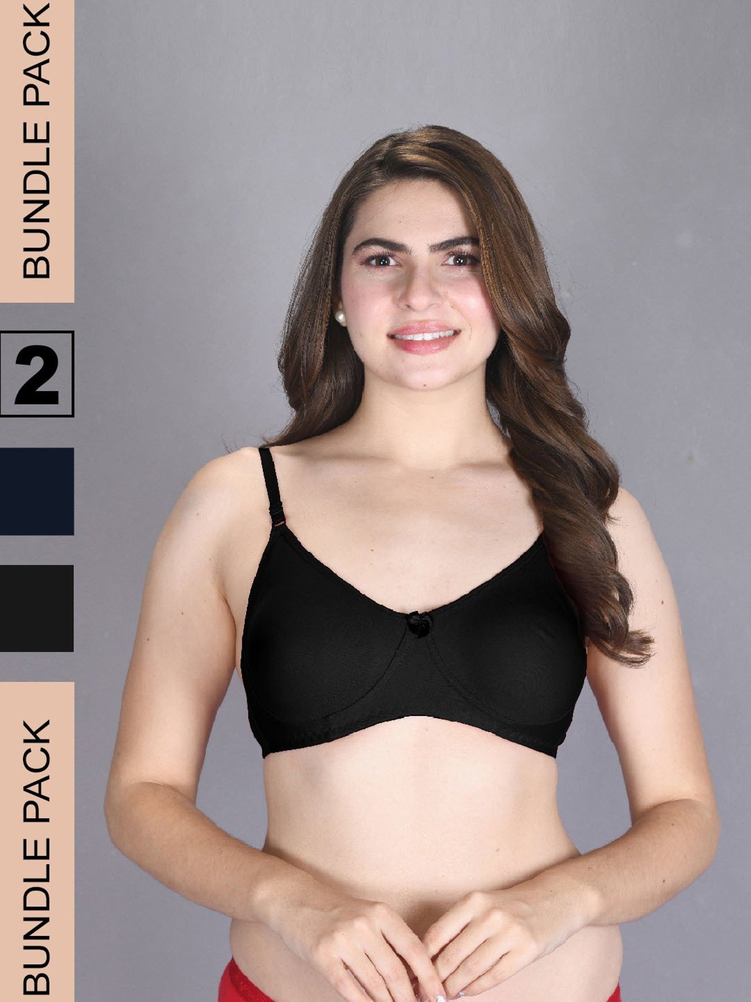 Lux Venus Navy & Black Full Coverage Non-Wired T-Shirt Bra With Adjustable Strap - Pack of 2