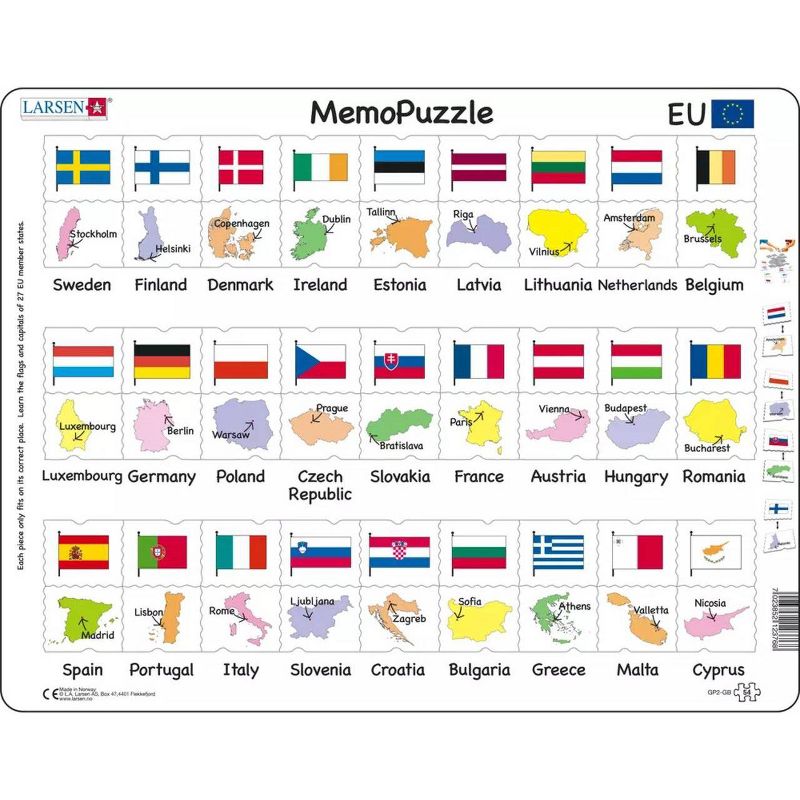 Larsen Puzzles European Union Capitals and Flags Kids Jigsaw Puzzle - 54pc