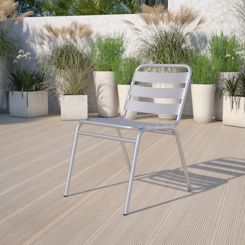 Emma and Oliver Aluminum Indoor-Outdoor Stack Chair with Triple Slat Back