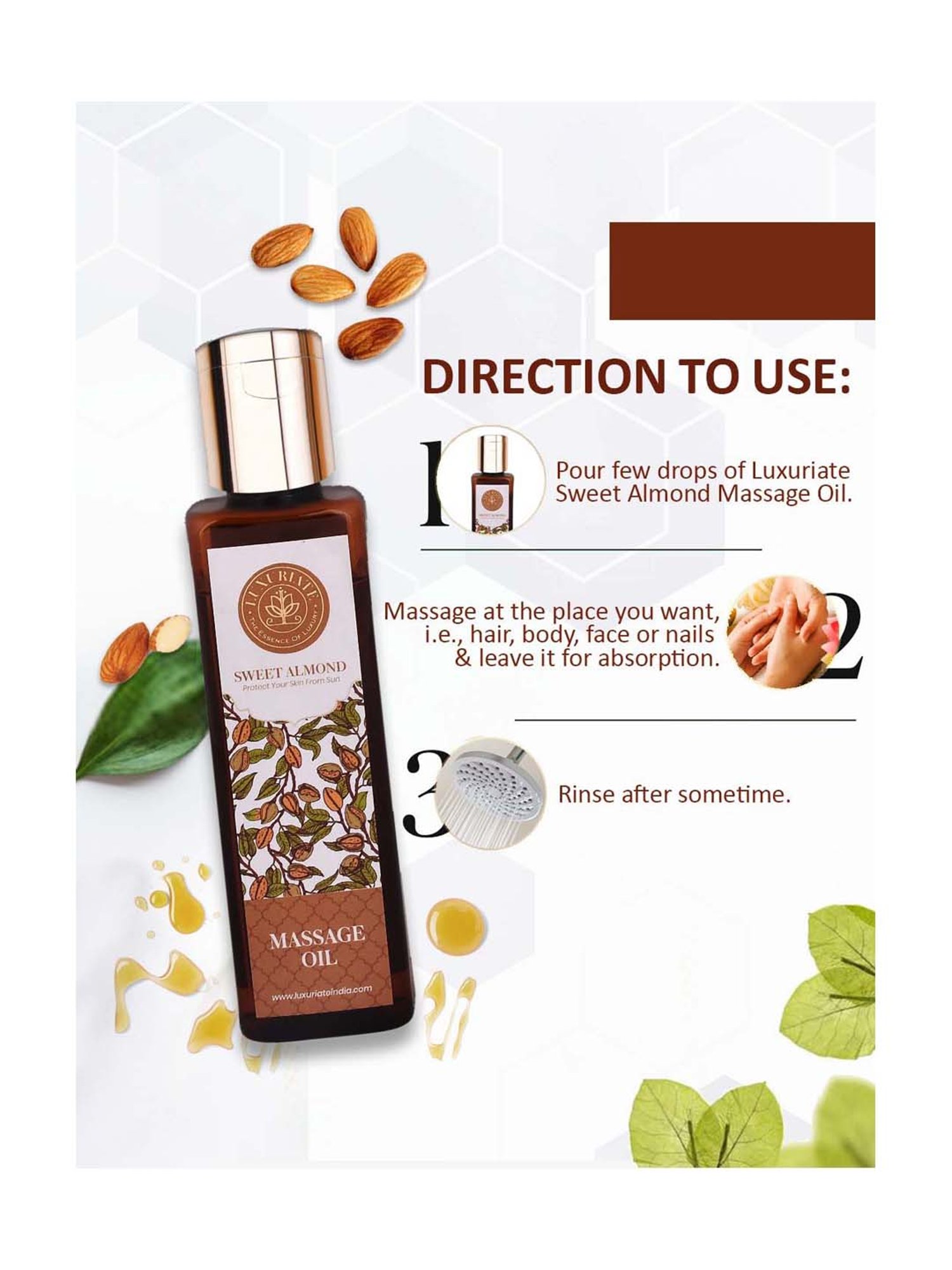 Luxuriate Sweet Almond Natural and Herbal Massage Oil - 100 ml