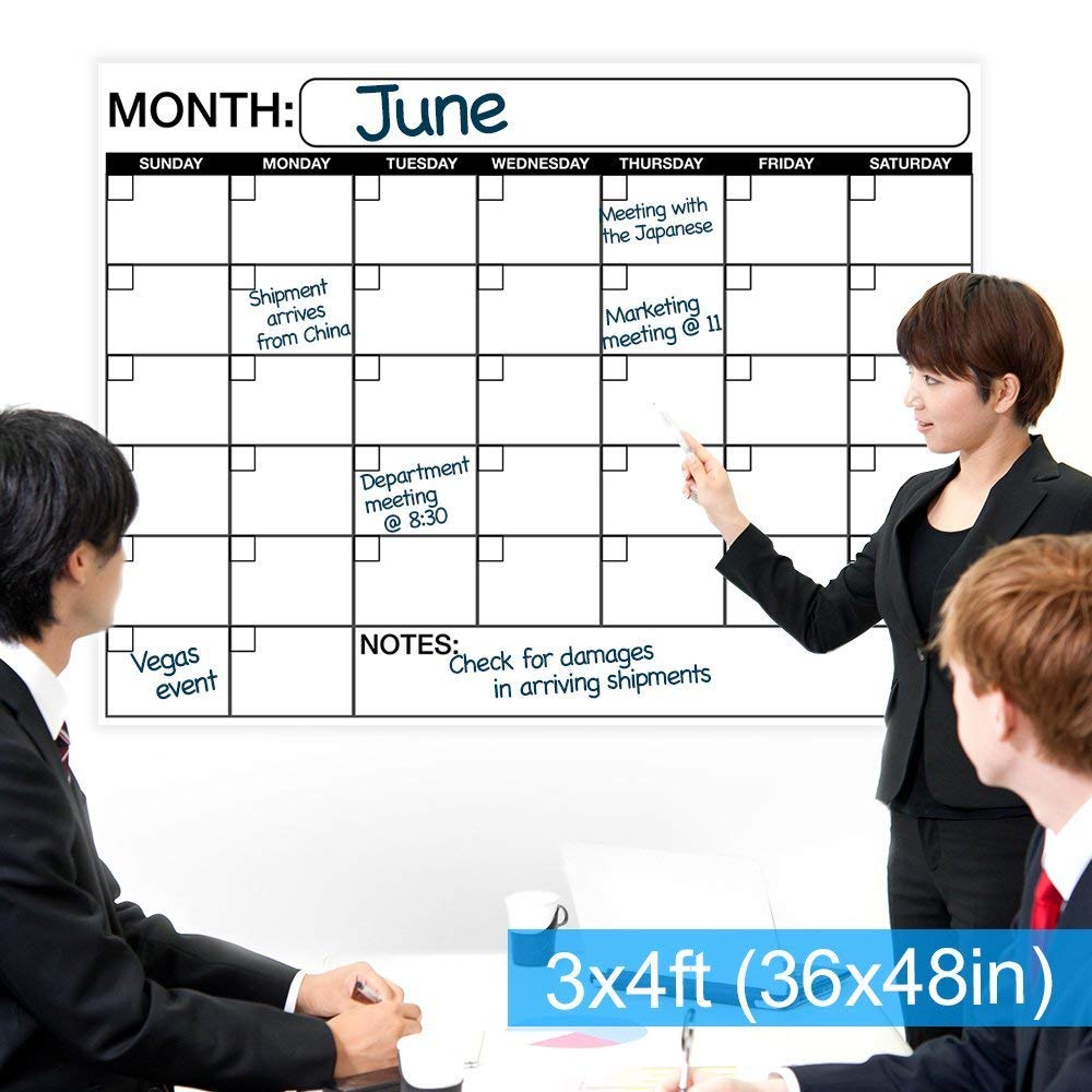Best EXTRA LARGE Dry Erase Wall Calendar Planner & Organizer 36&rdquo; x 48&rdquo; in Laminated Dry or Wet Erase Print Squares to Plan Your Whole Day - Perfect for School Classes Office Cubical Home College Dorms