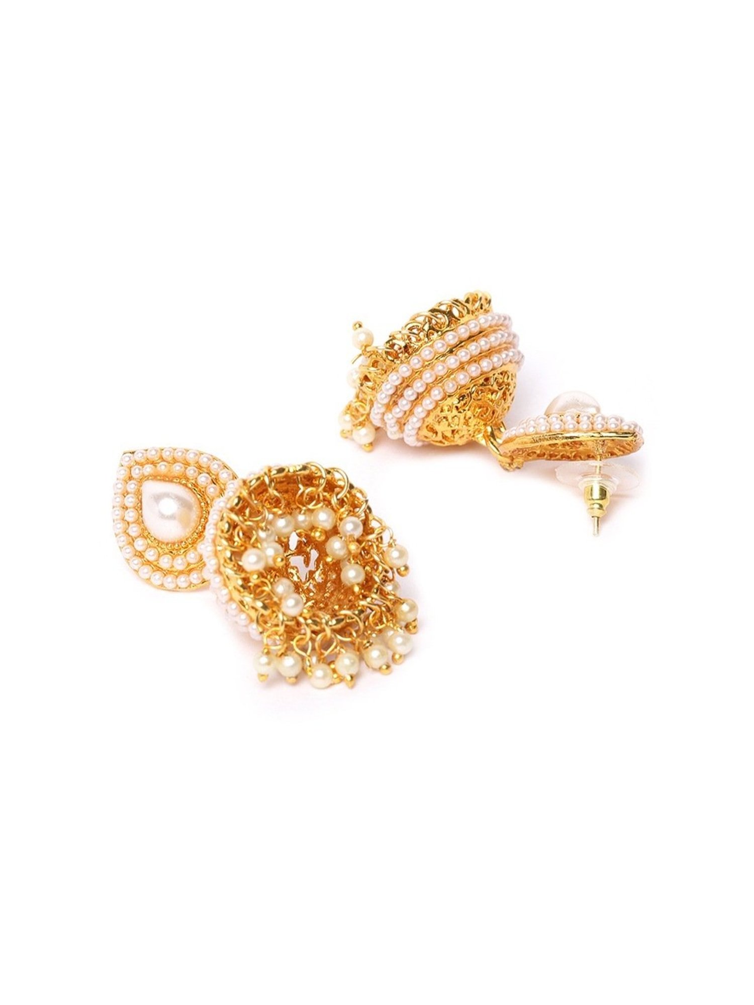 YouBella Golden White Jhumki Earrings for Women