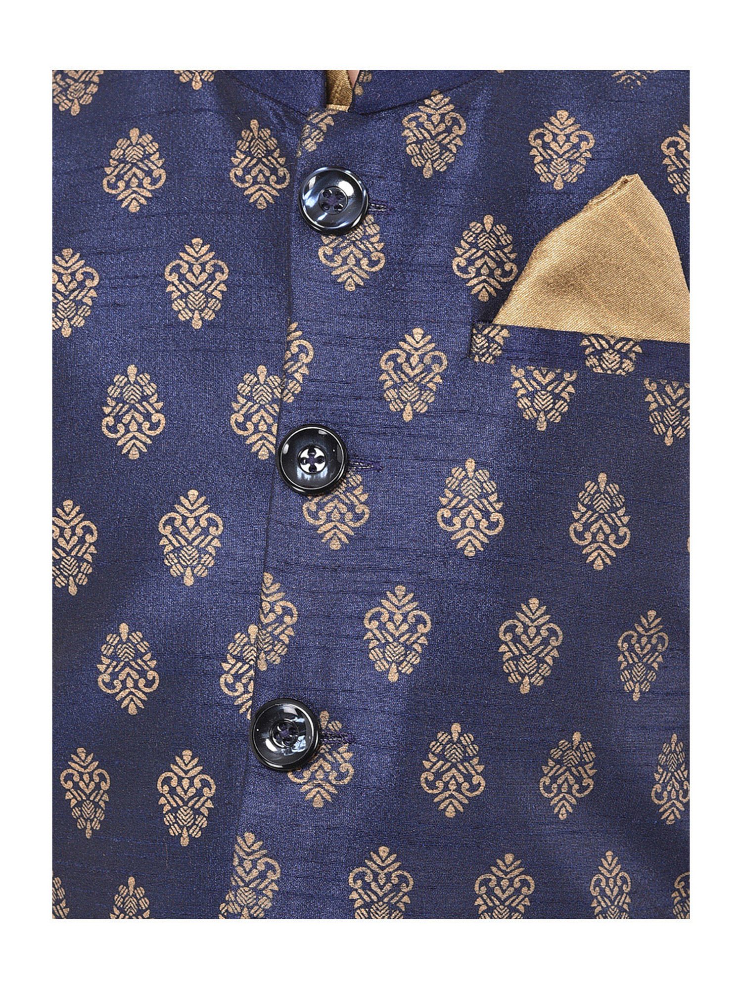 Deyann Kids Navy Embroidered Nehru Jacket