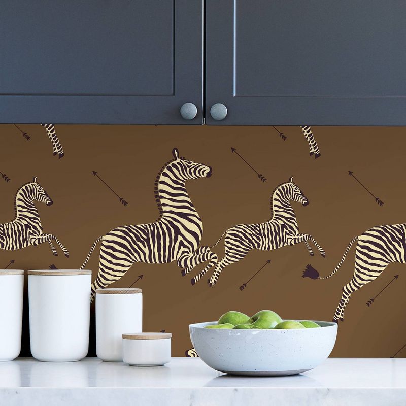 Brewster Safari Brown Zebra Safari Scalamandre Self Adhesive Wallpaper