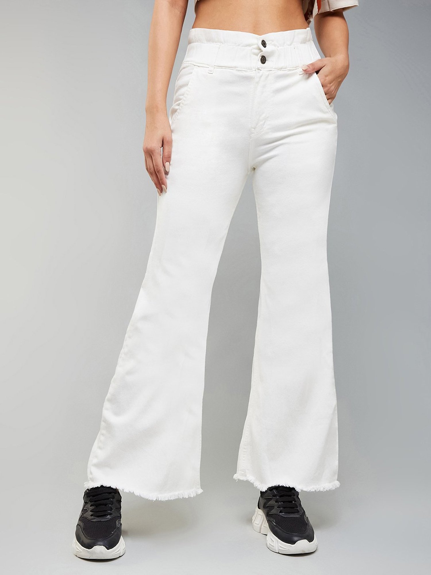 DOLCE CRUDO White High Rise Stretchable Jeans
