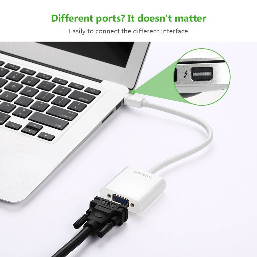 Mini DP to VGA Converter, Mini DisplayPort Male (Thunderbolt) to VGA Female Gold Plated Adapter for MacBook, MacBook Air, MacBook Pro, Mac Pro, iMac, Mac mini and more