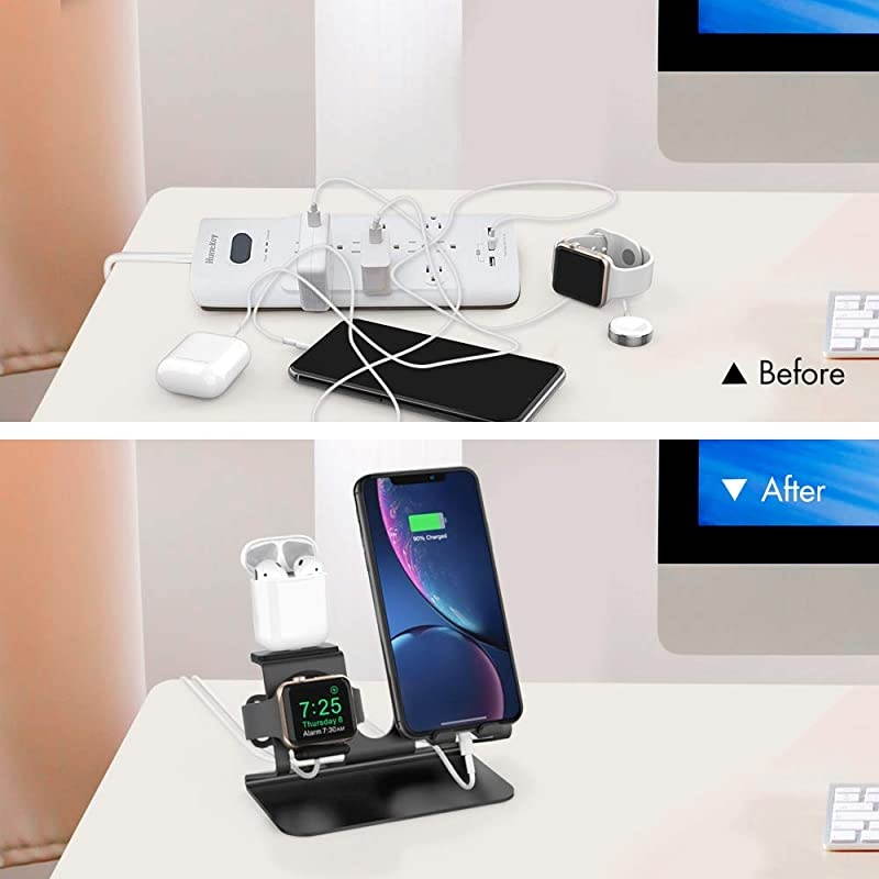 3 in 1 Charging Station Holder for Apple Watch, Aluminum Desktop Holder for Cell Phone, AirPods Pro/AirPods 2/ AirPods and Apple Watch Series SE/6/5/4/3/2/1(Rose Gold)