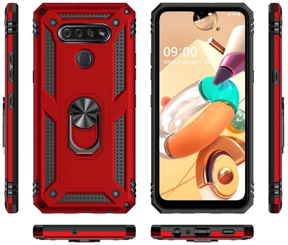 REDShield Rubberized Hybrid Protective CASE W/Shock Absorption & Built-in ROTATABLE Ring Stand for LG K51 - Rose Gold