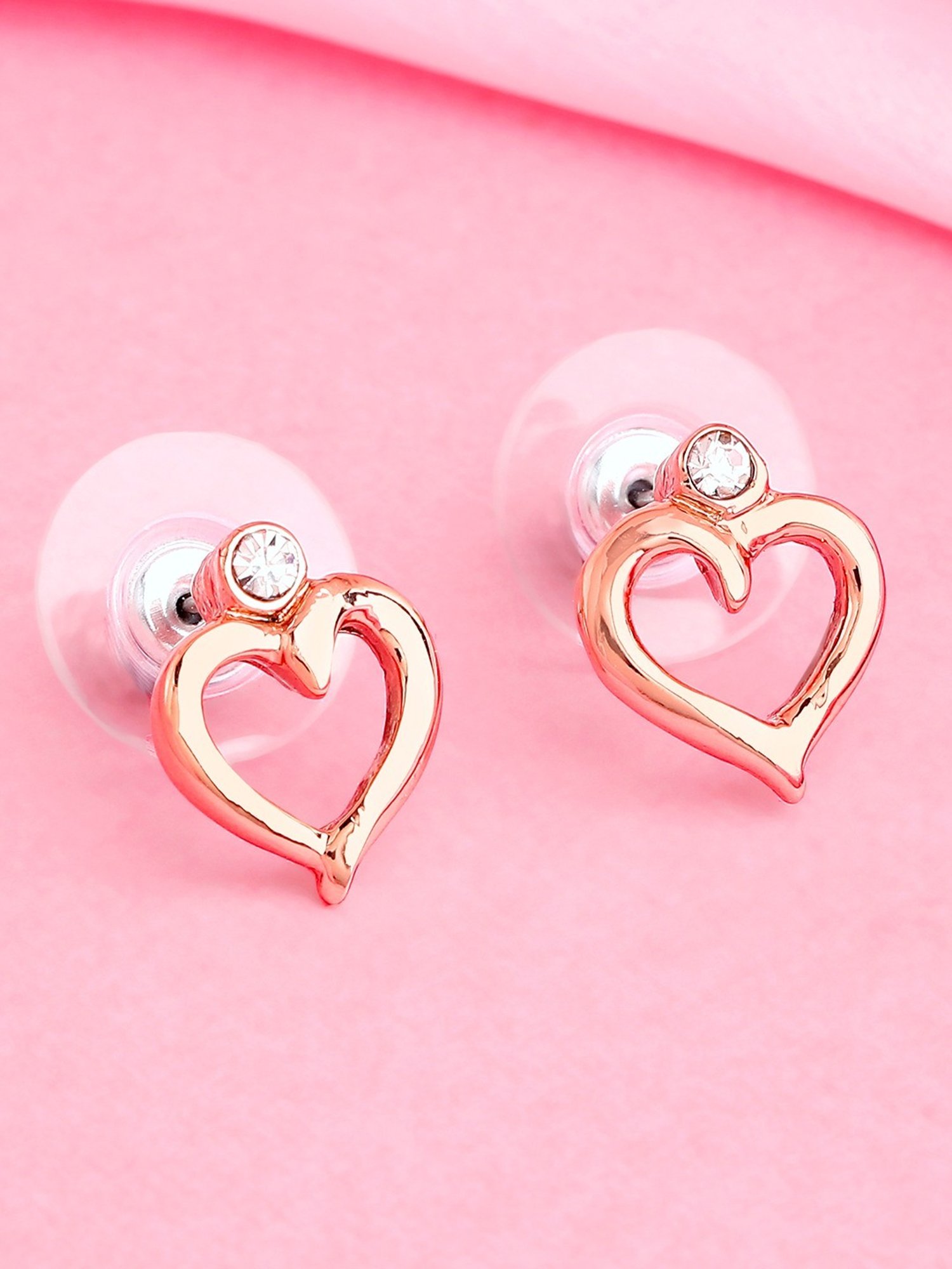 Estele Rose Gold-Plated Heart Shaped Stud Earrings