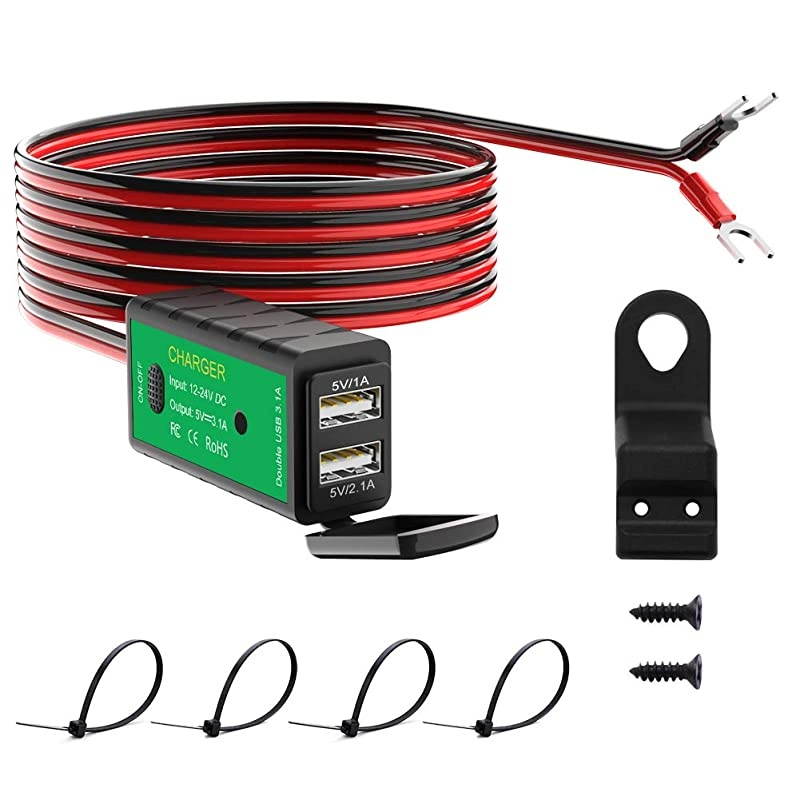 M2A Motorcycle USB Charger Kit Ring Terminal to 31Amp Dual USB Port Adapter with Voltmeter ONOff Switch3 Install Options Waterproof Quick Disconnect Plug for Smart Phone Tablet GPS Camera