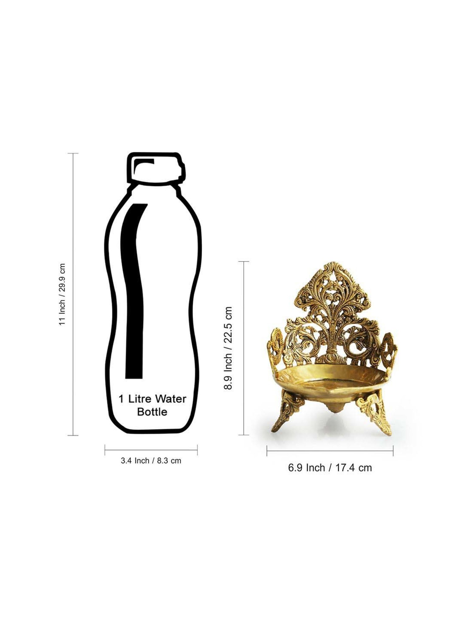 ExclusiveLane Golden Brass Zeenat Three Handcarved Legs 1 Wick Diya