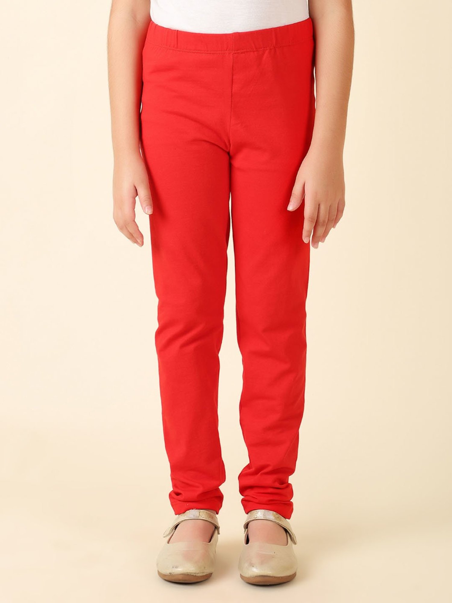 Fabindia Kids Red Solid Leggings
