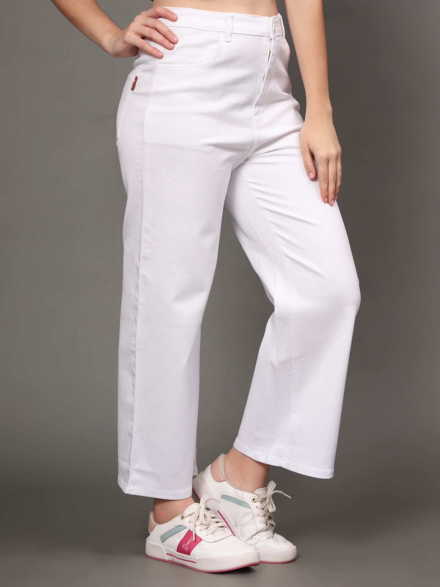 Angelfab White Cotton Relaxed Fit High Rise Jeans