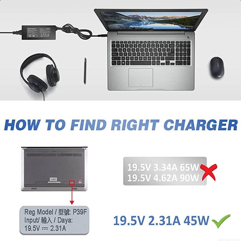 65W 45W Laptop Charger for Dell Inspiron 15 14 13 11 5000 7000 3000 Series 5555 5558 5559 5755 5758 3552 3147 XPS 13 9350 9333 Ultrabook