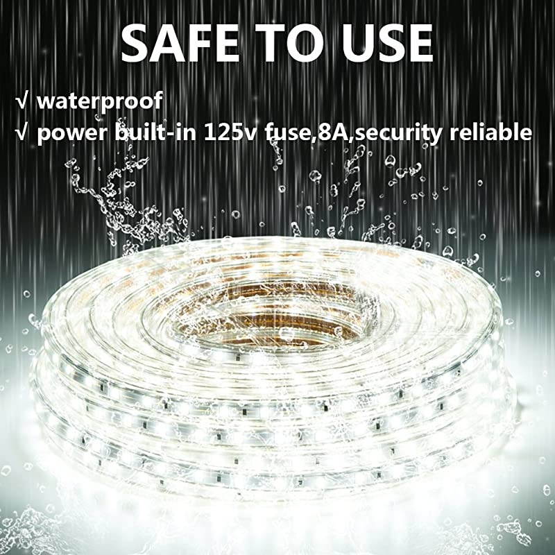 50ft/15m LED Lights Strip kit Rope Lights Waterproof 110V 2 Wire Flexible 900 Units SMD 2835 LEDs,UL Listed Power Supply Indoor/Outdoor Use Ideal for Backyards Decorative Lighting Blue