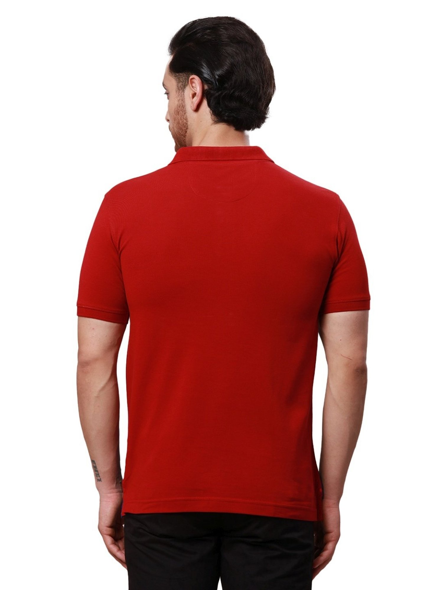 Raymond Maroon Pure Cotton Contemporary Fit Colour Block Polo T-Shirt