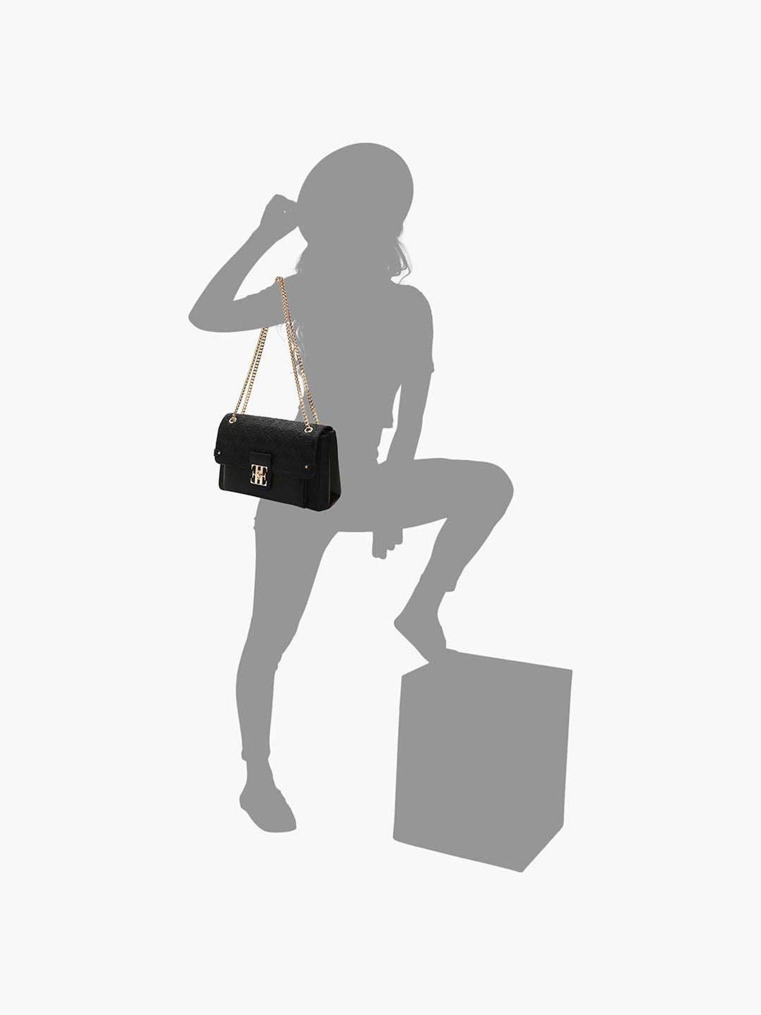 Elle Black Textured Small Sling Handbag