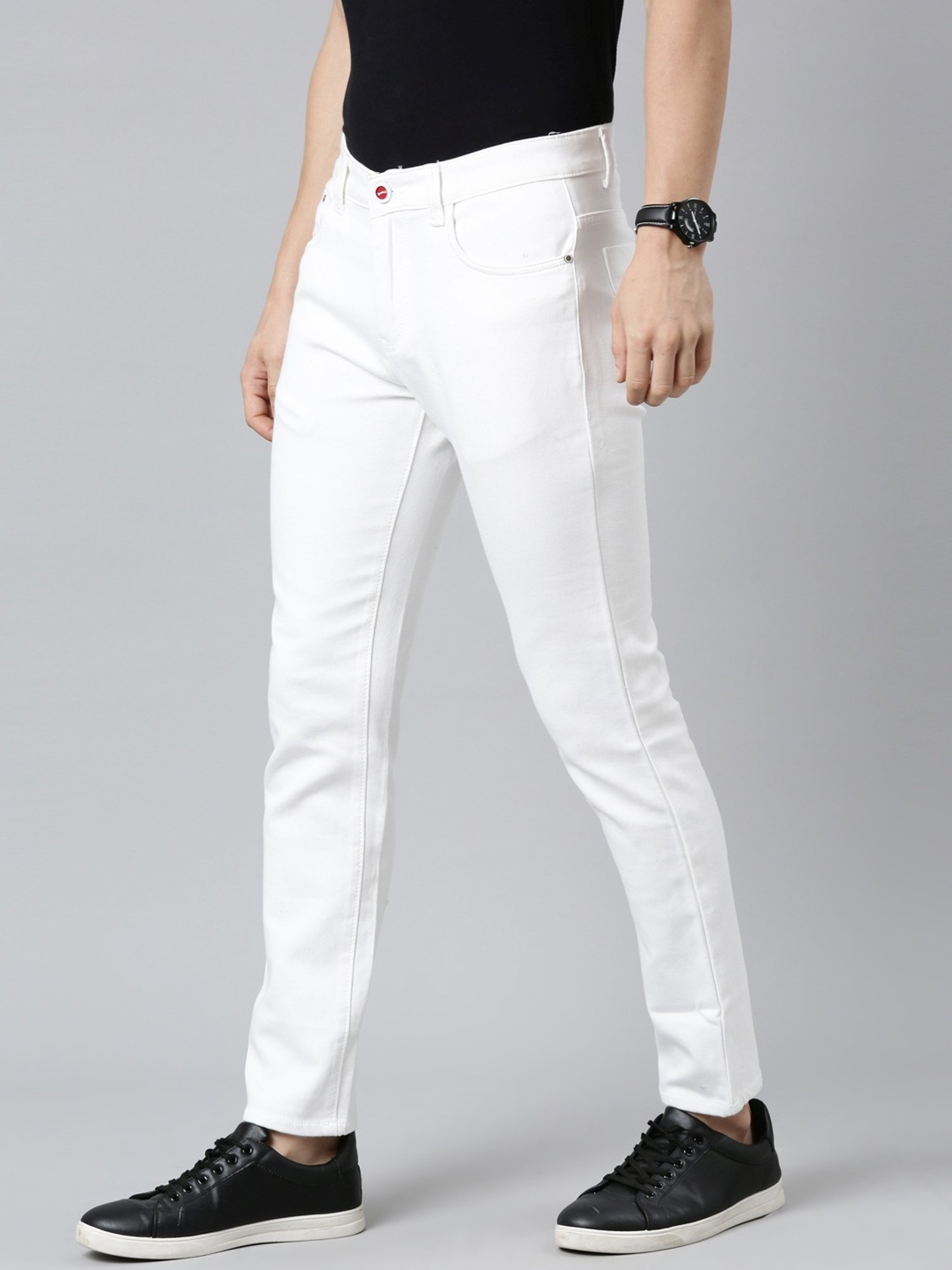 CINOCCI White Cotton Slim Fit Jeans