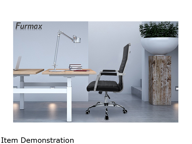 Furmax Ribbed Office Desk Chair Mid-Back PU Leather Executive Conference Task Chair Adjustable Swivel Chair with Arms (Black)