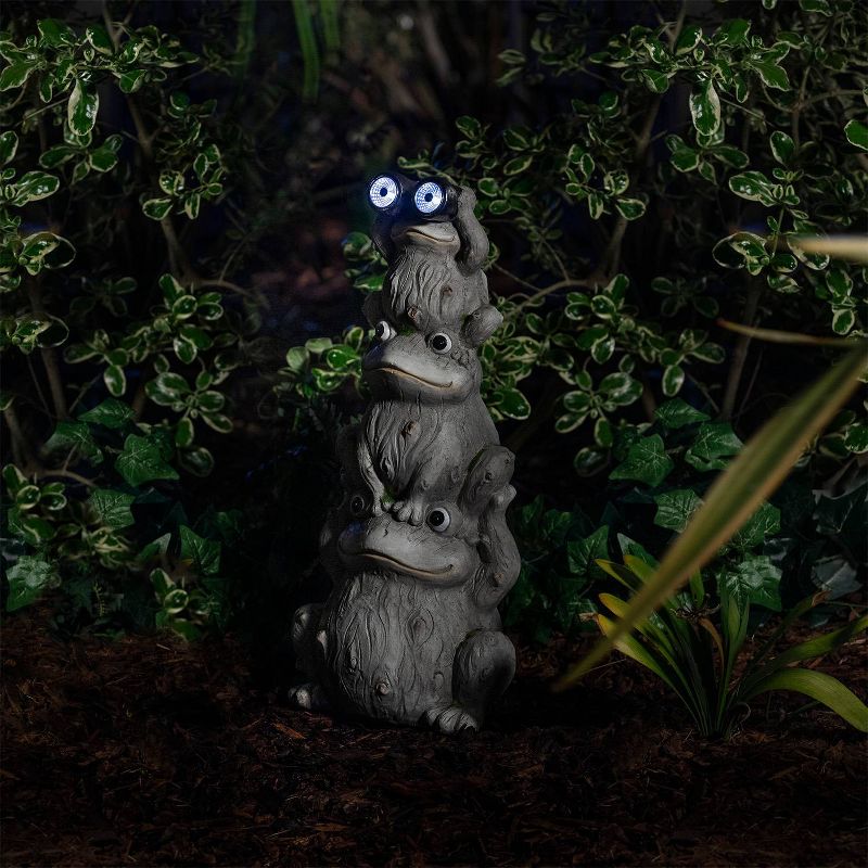 Alpine 23" Magnesium Oxide Solar Three Stack Frogs with LED Light Statue