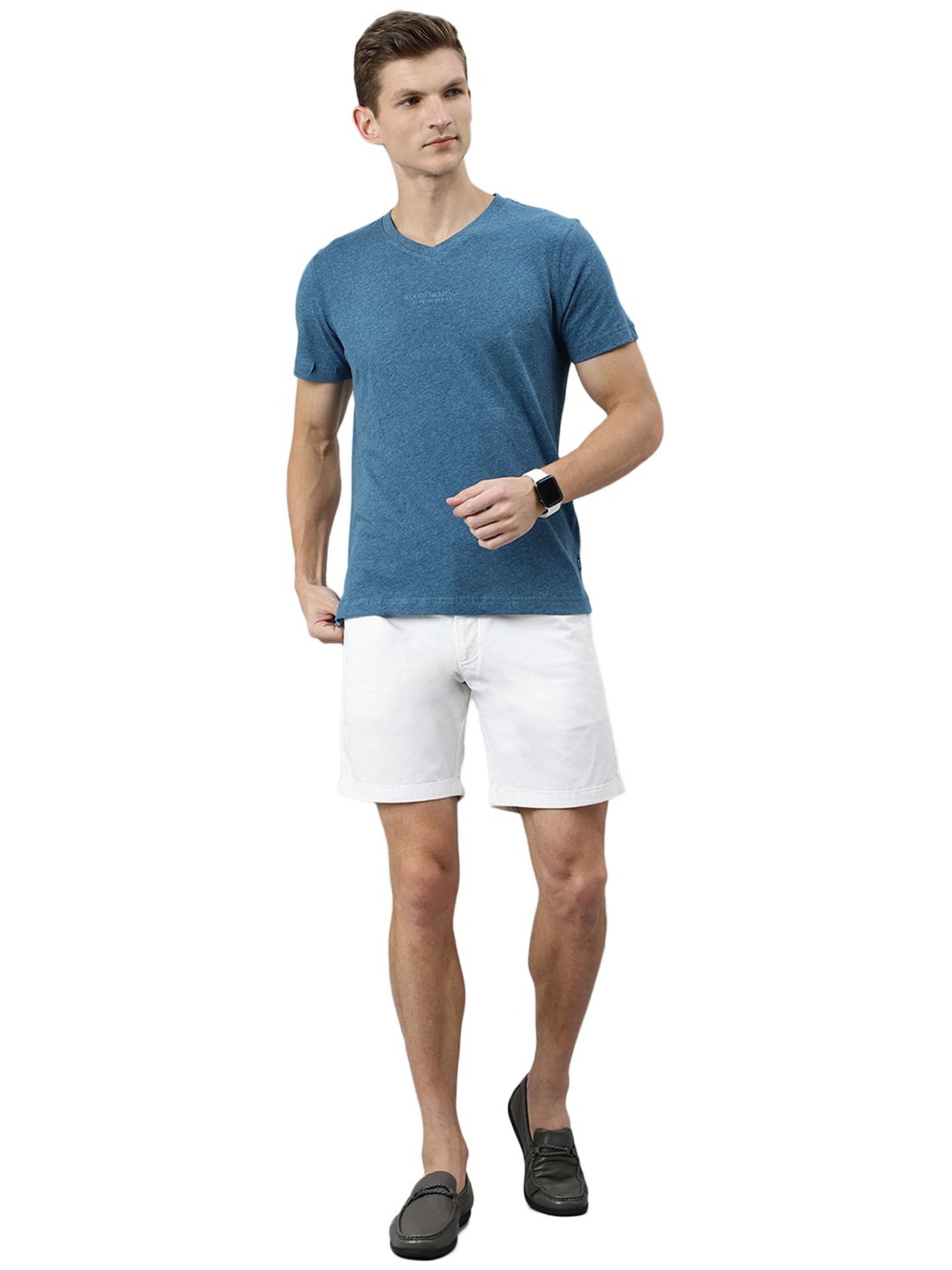 Woods Blue Melange V-Neck T-Shirt