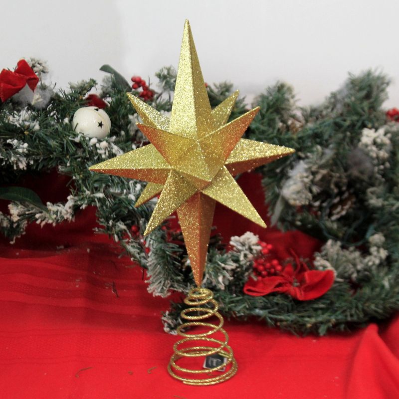 Tree Topper Finial 14.5" Gold Star Tree Topper Glittered Joyful Night  -  Tree Toppers