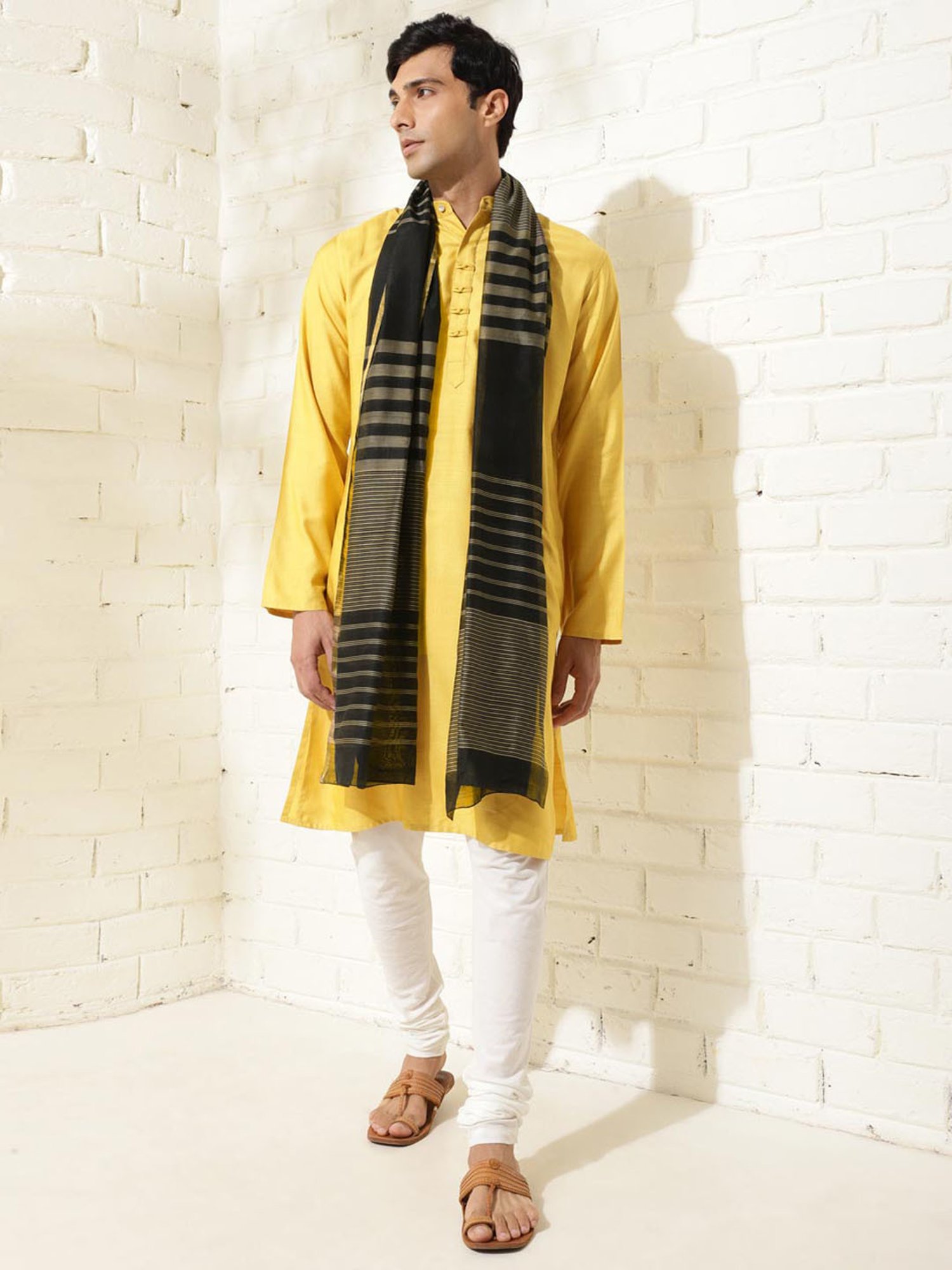 Fabindia Black Cotton Silk Blend Woven Stole