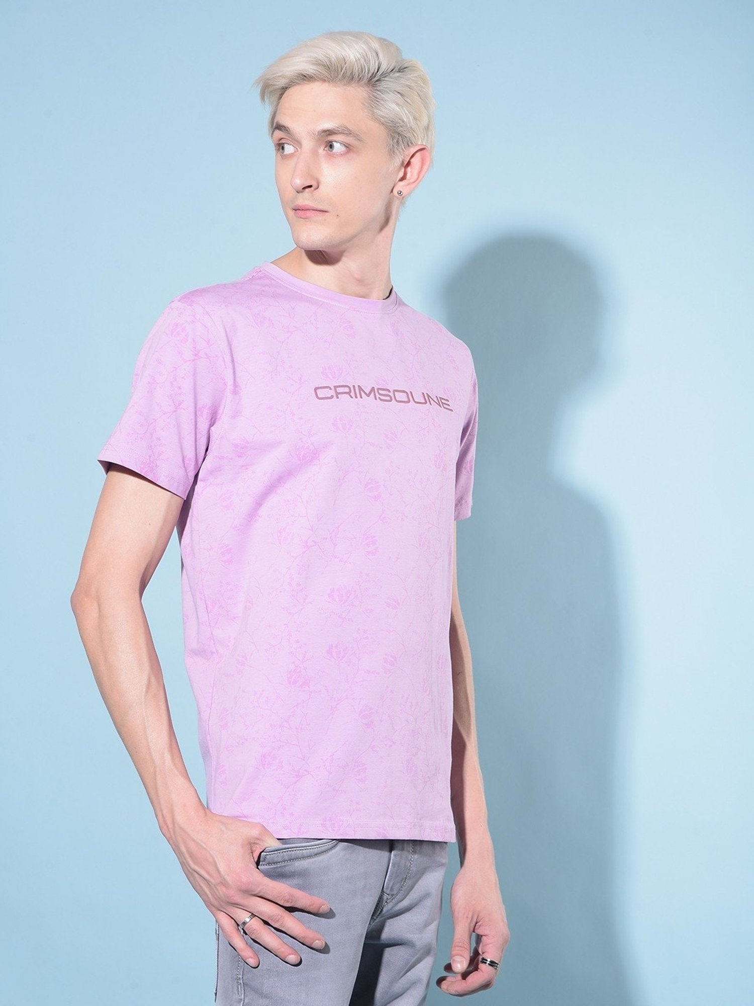Crimsoune Club Purple Cotton Slim Fit Printed T-Shirt