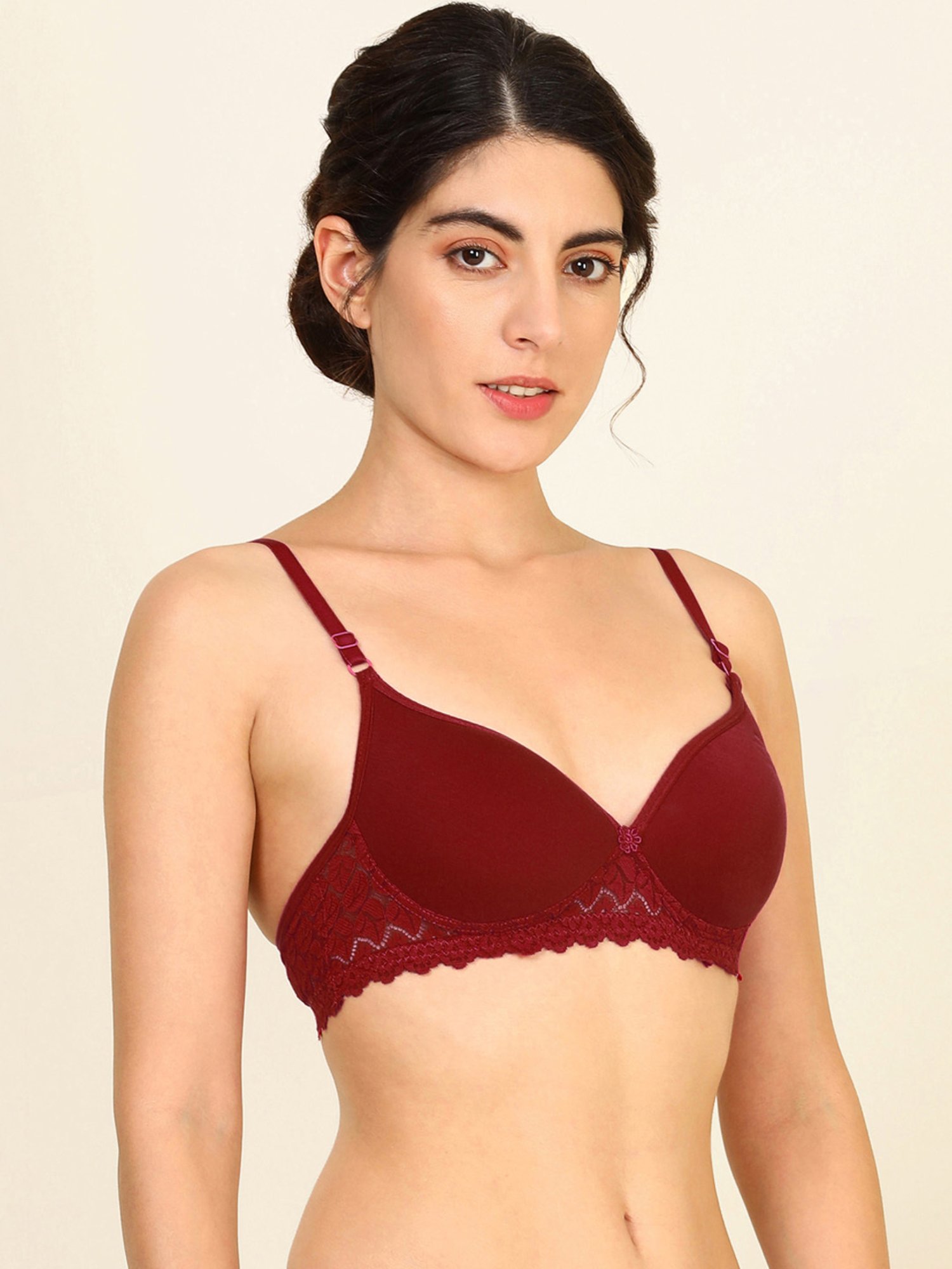 AROUSY Maroon Cotton Self Pattern Everyday Bra