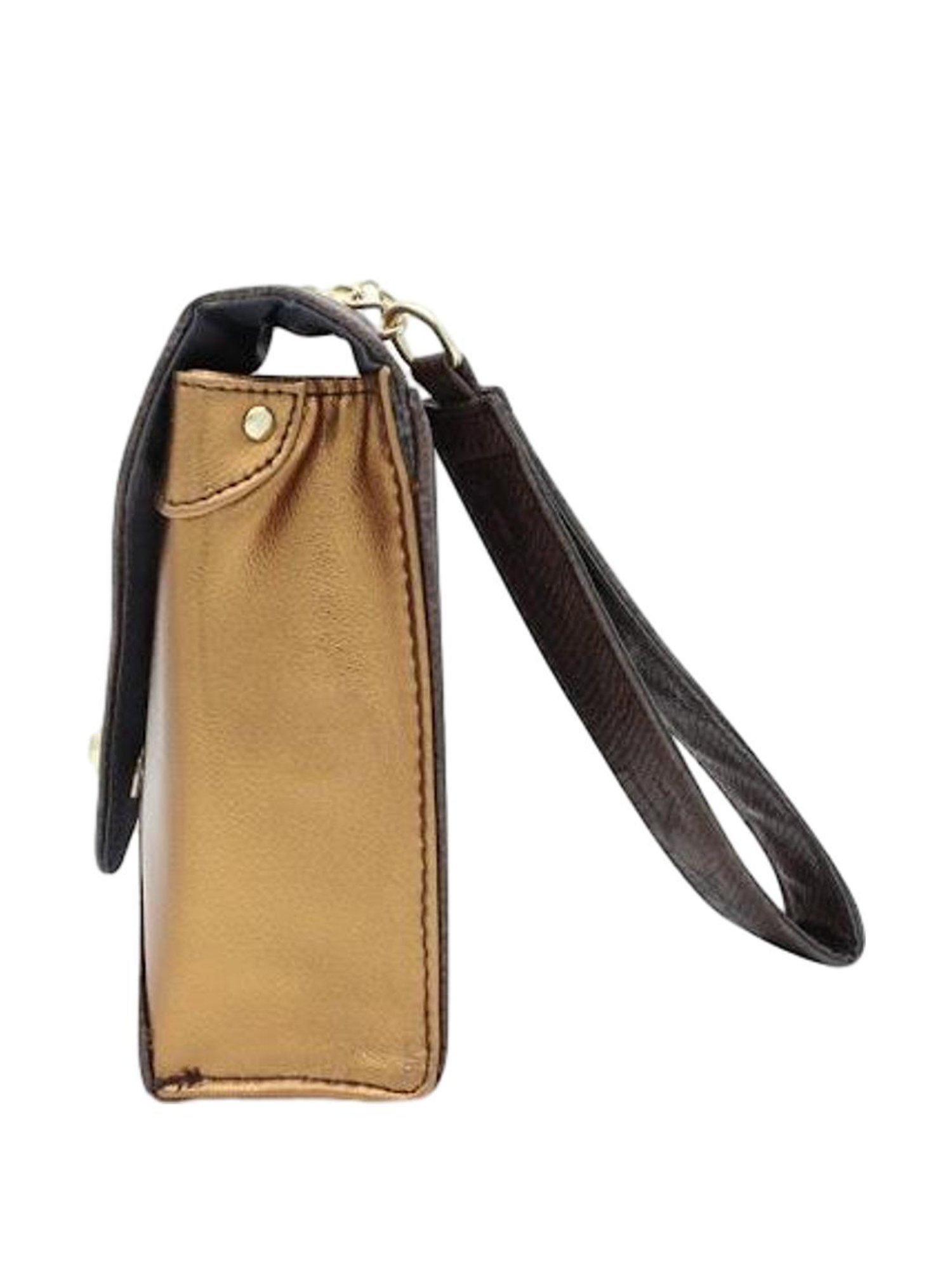 THE HOLISTIK Glititer Brown & Bronze Textured Medium Handbag