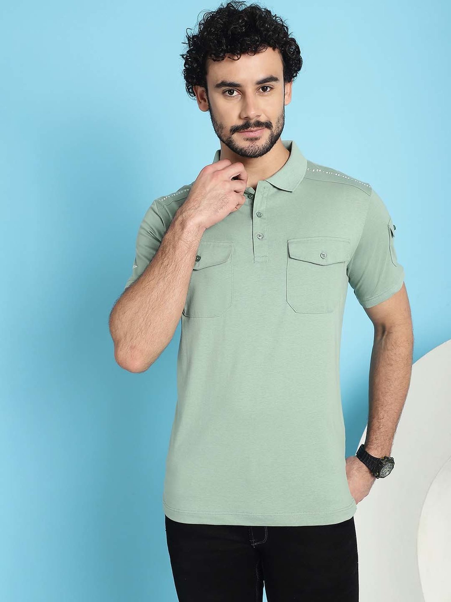 Venitian- Forbidden Clothing Sage Green Slim Fit Printed Polo T-Shirt
