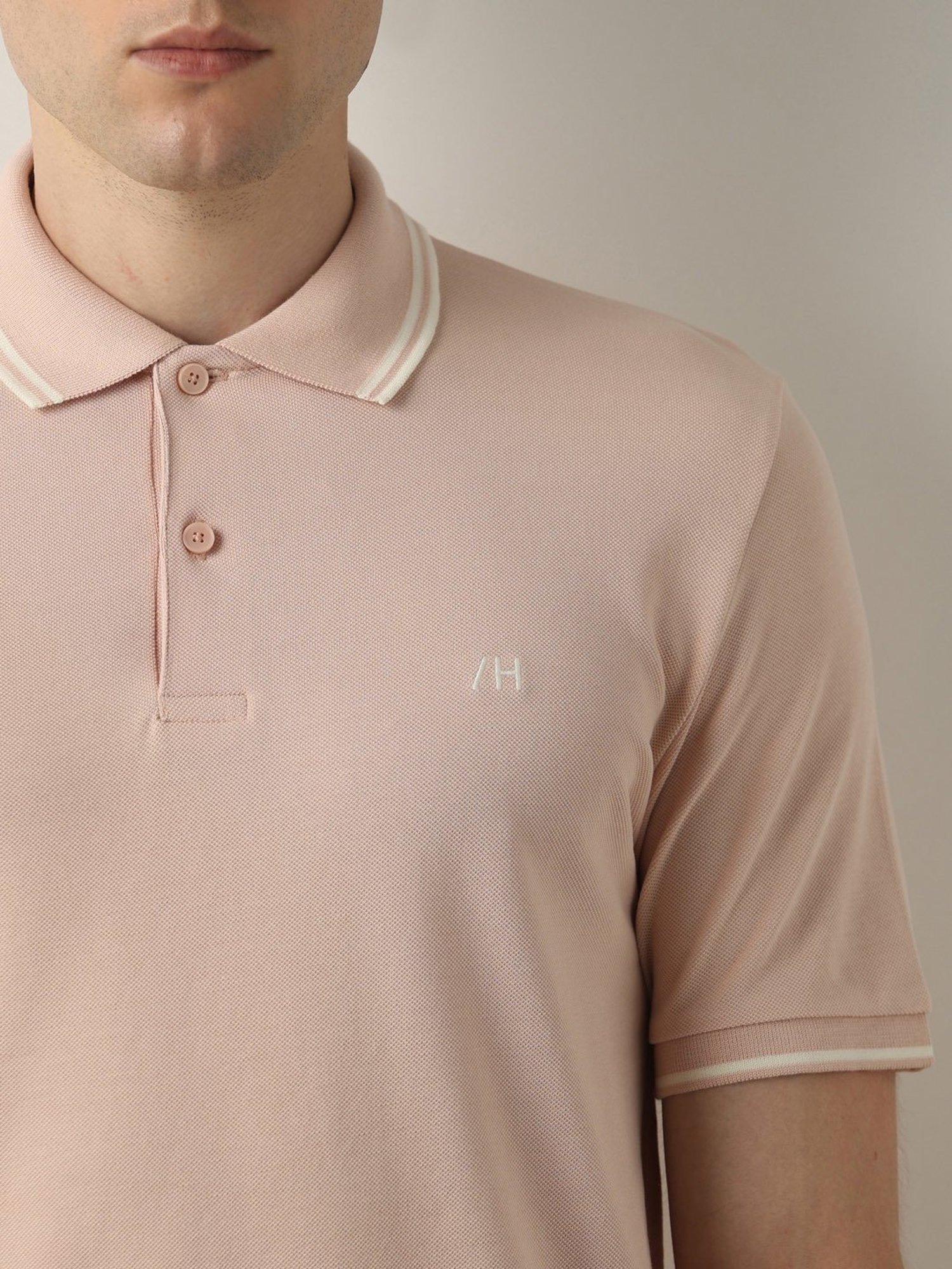 SELECTED HOMME Light Pink Slim Fit Cotton Polo T-Shirt