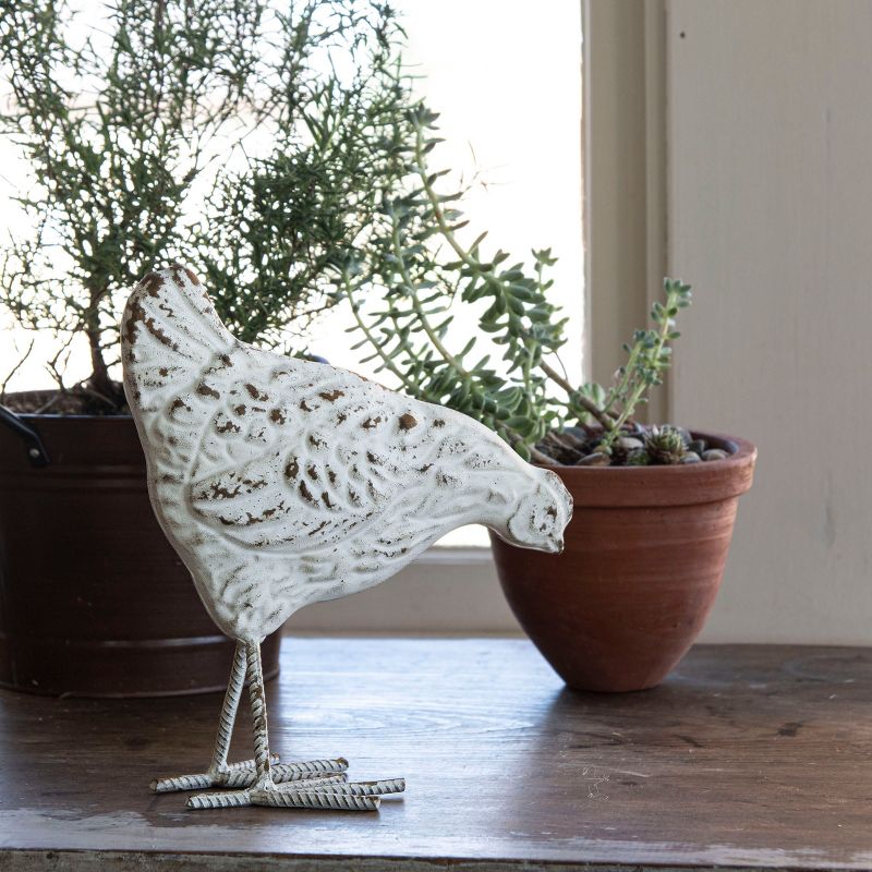 Rustic Antique White Metal Hen Figurine - Foreside Home & Garden