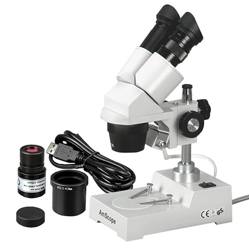 SE303-P-E Digital Binocular Stereo Microscope, WF10x Eyepieces, 10X and 30X Magnification, 1X and 3X Objectives, Tungsten Lighting, Reversible Black/White Stage Plate, Pillar Stand, 110V, Includes 0.