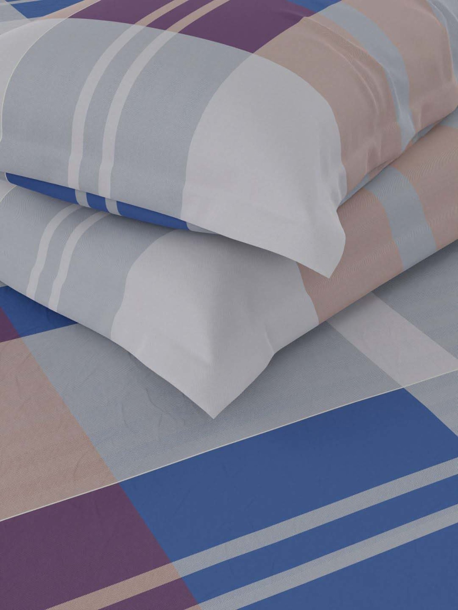 NAUTICA Ocean View Blue & Red Cotton 160 TC King Bedsheet with 2 Pillow Cover