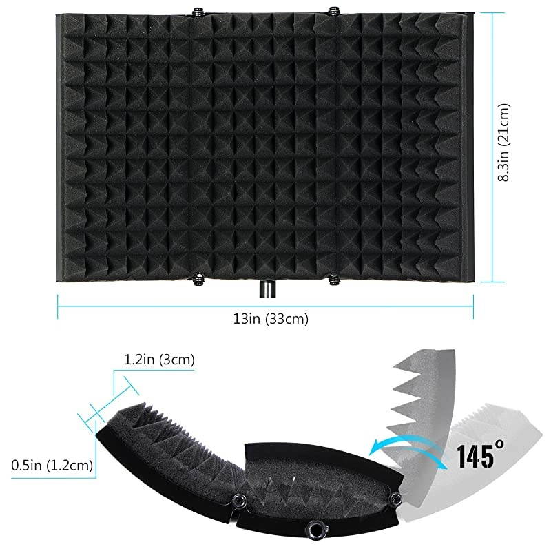 Microphone Isolation Shield, Studio Mic Sound Absorbing Foam Reflector for Any Condenser Microphone Recording Equipment Studio, Black