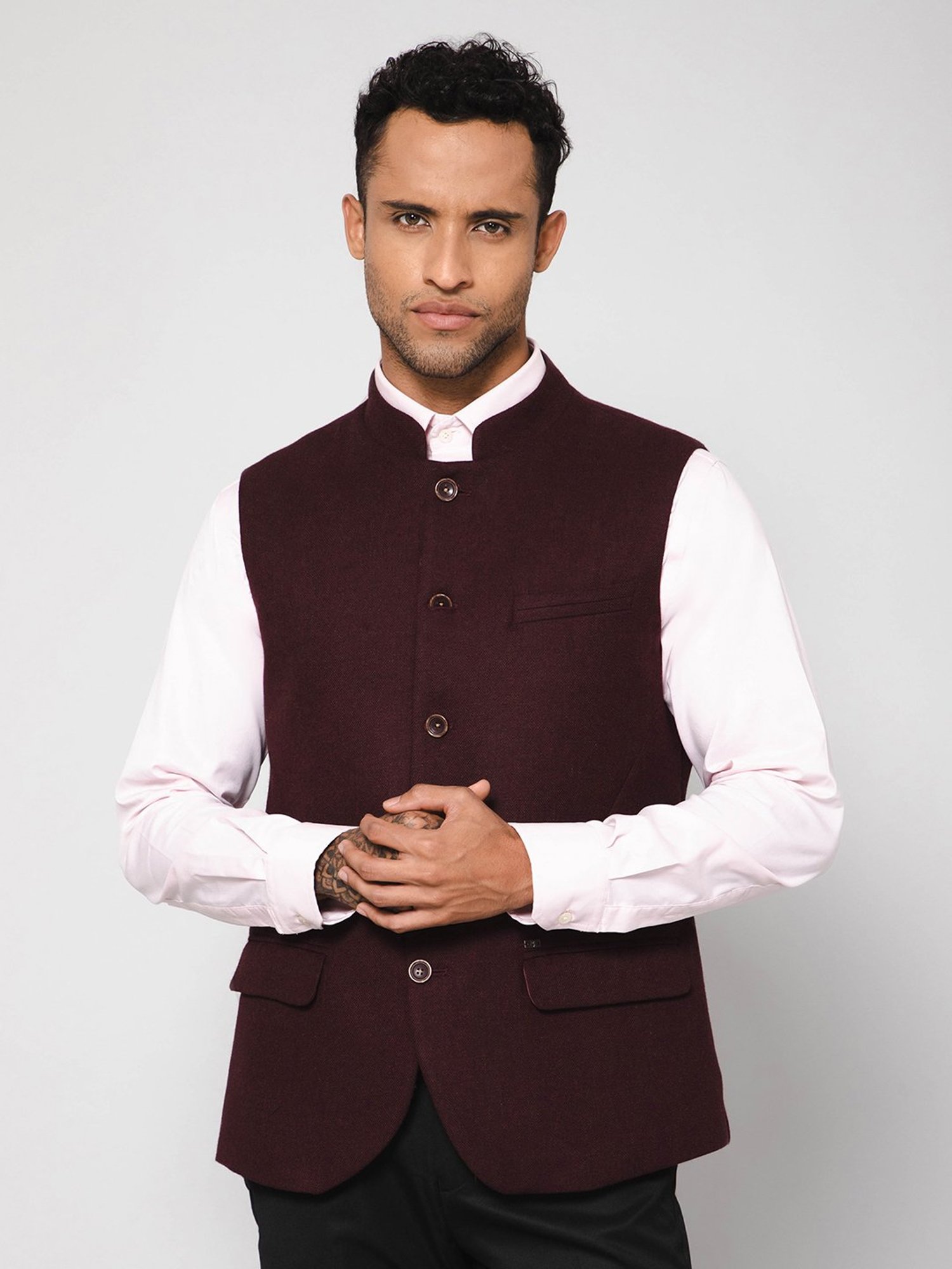 Cantabil Wine Regular Fit Nehru Jacket